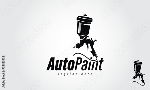Auto Car Paint Machine Logo Design Template With Black Color. Auto Paint With Spray Gun.