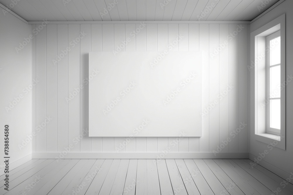 Mockup of a Minimalist Gallery Room with Blank Canvas Mockup of a Minimalist Gallery Room with Blank Canvas