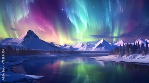 Vivid image of Northern Lights twinkling in the night sky © ma