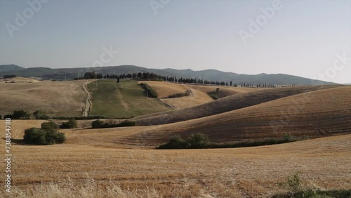 Dry Agricultural Landscape Against Clear Sky At Lajatico