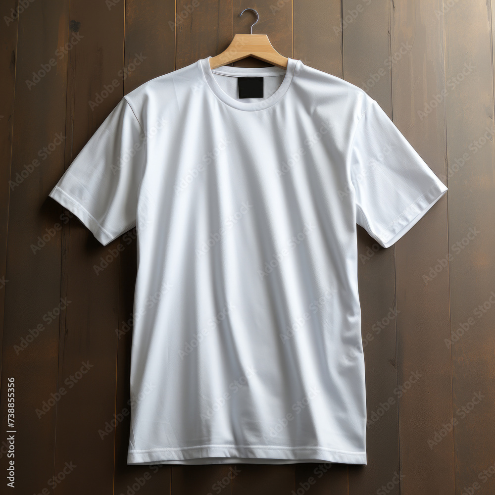 White t-shirt on dark wooden background. Mockup for design White t-shirt on dark wooden background. Mockup for design