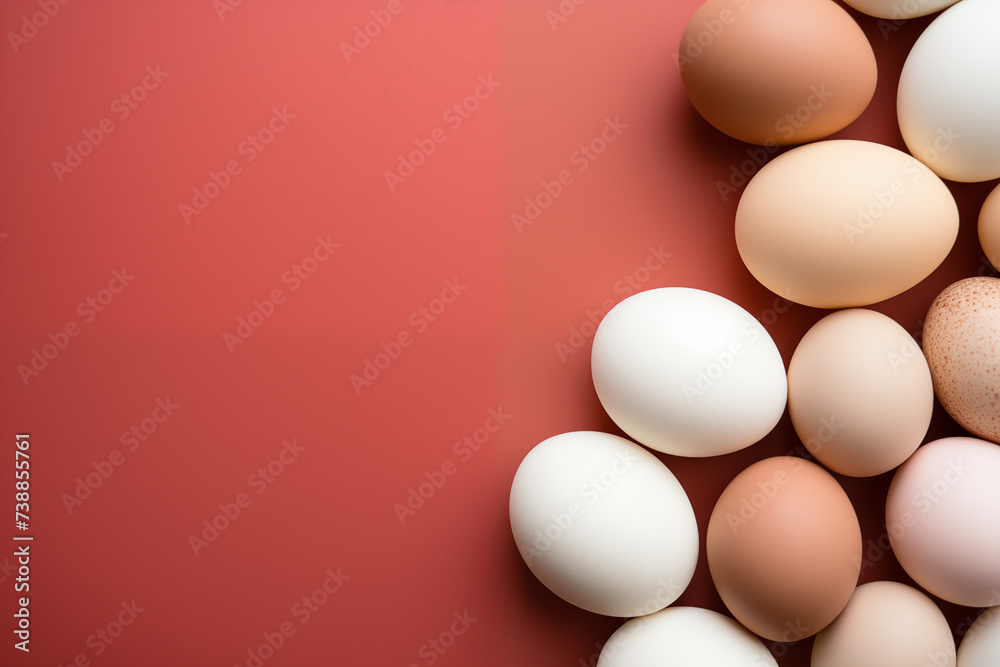 Easter eggs on the right side of a light red background