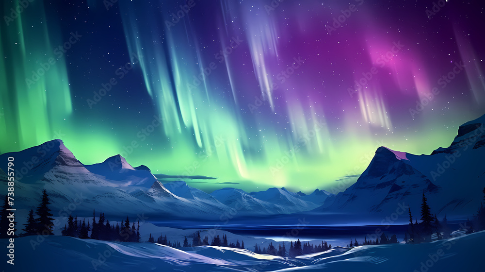 Vivid image of Northern Lights twinkling in the night sky
