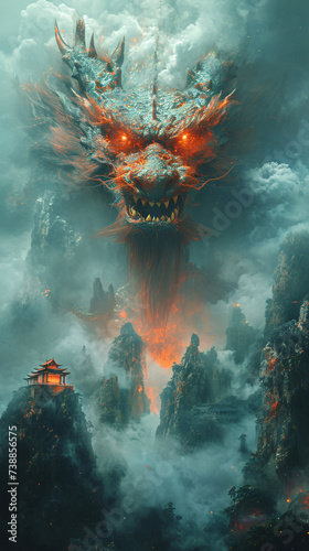 illustration of a Majestic Dragon Rises Above Clouded Cliffs