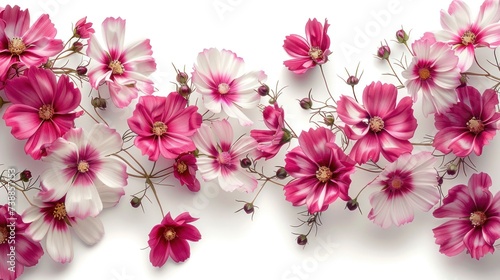 Design of pink and white flowers border on a white background