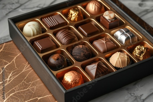 one kind chocolate box, gold wrapped selection of chocolates in a box photo