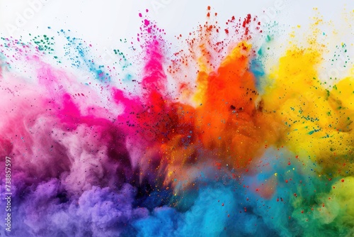 colorful rainbow holi paint color powder explosion isolated white wide panorama background