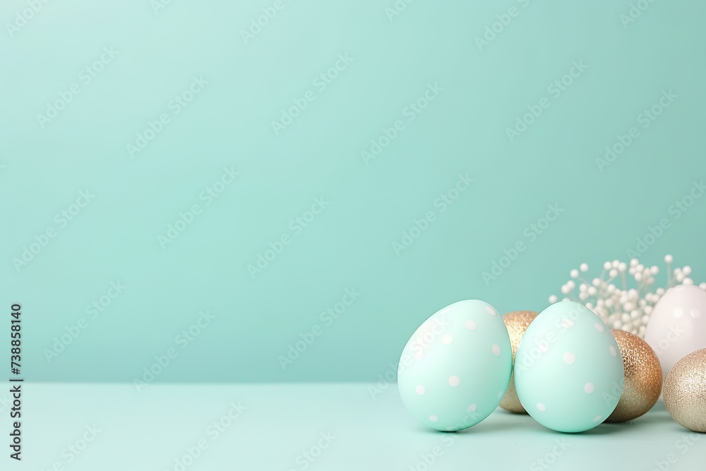 Beautiful painted Easter eggs on a pastel turquoise background. Modern Easter eggs are painted with natural mint, turquoise, pink dye. Beautiful painted Easter eggs on a pastel turquoise background. Modern Easter eggs are painted with natural mint, turquoise, pink dye.