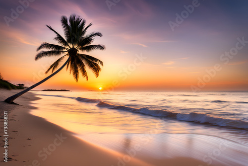  A stunning sunset illuminates a serene beach scene Generative Ai  © Sadee