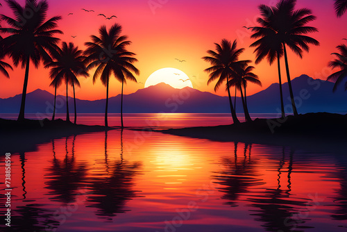  A stunning sunset illuminates a serene beach scene Generative Ai 