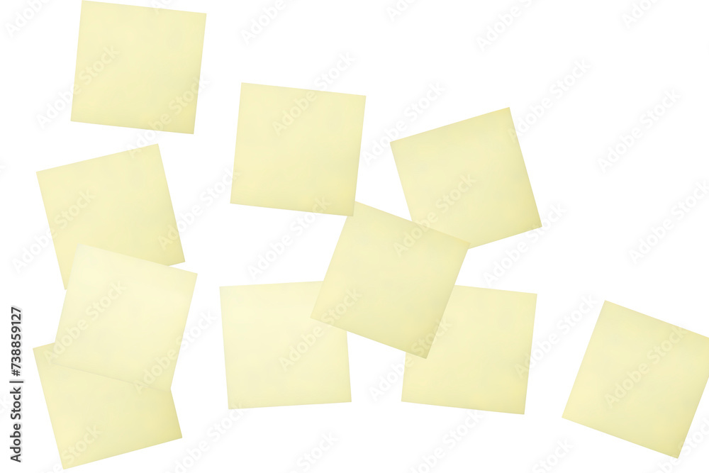 viele gelbe freigestellte notizzettel mit Schatten auf einem transparentem Hintergrund viele gelbe freigestellte notizzettel mit Schatten auf einem transparentem Hintergrund