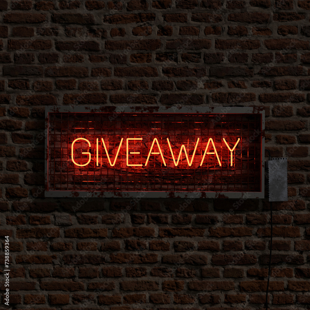 Fototapeta premium Orange Giveaway Neon With Brick Background