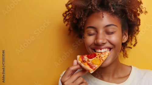 Joyful Woman Savoring Delicious Pizza