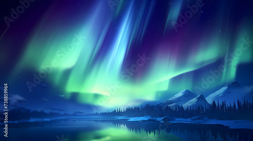 Northern Lights  Aurora Borealis  Snowy Mountains at Night