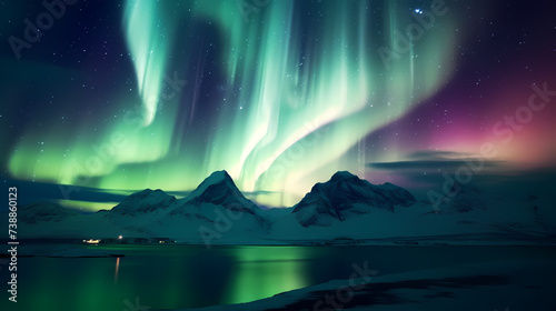 Northern Lights  Aurora Borealis  Snowy Mountains at Night