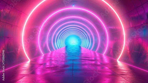 Neon tunnel Background. Speed light smart modern city neon futuristic technology background, future virtual reality, motion effect, high speed light banner 