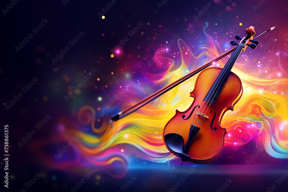violin with abstract colorful dust background