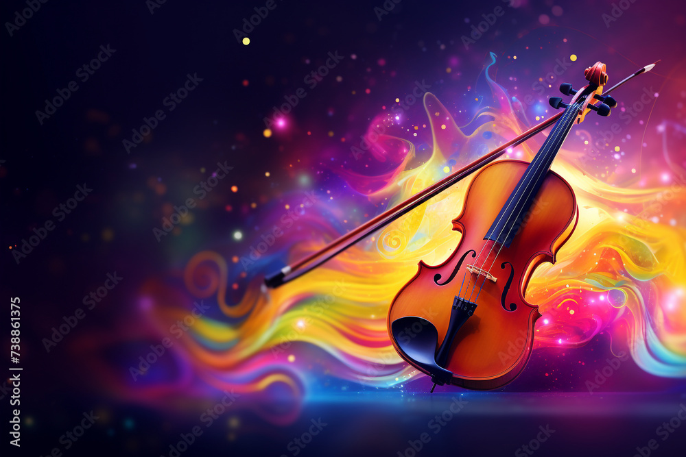 Fototapeta premium violin with abstract colorful dust background