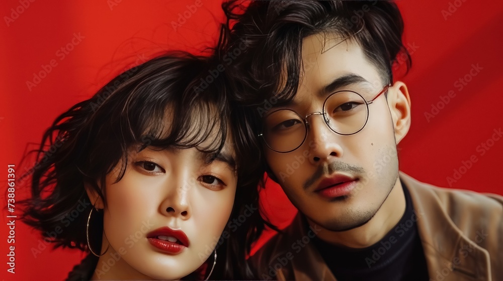 Obraz premium A fashionable picture of an Asian man and woman as a couple 