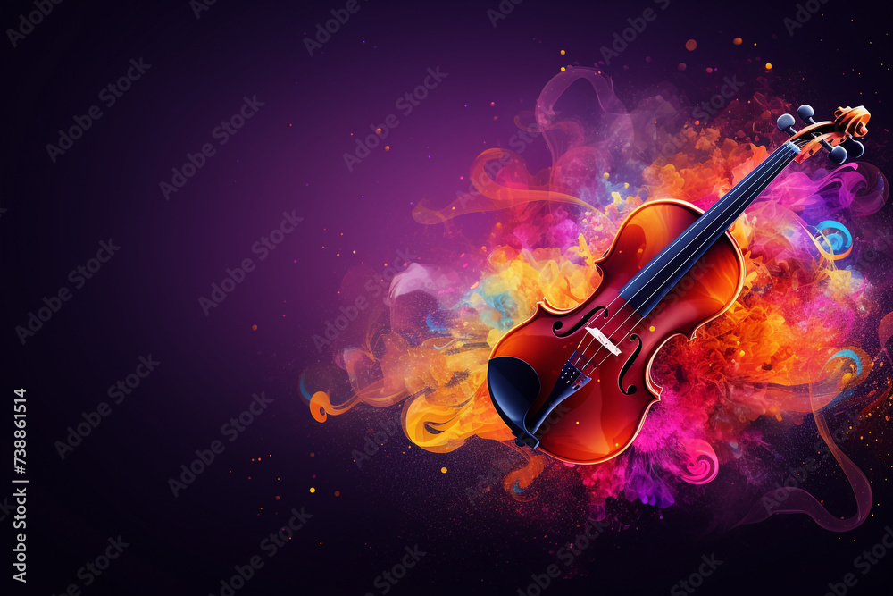 Fototapeta premium violin with abstract colorful dust background