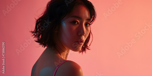 studio portrait of asian top model, warm background © Demencial Studies
