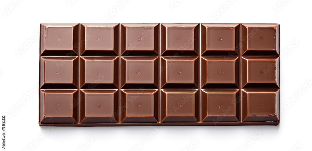 Chocolate Bar Isolated, Whole Chocolate Blok with Square Segments on White Background Chocolate Bar Isolated, Whole Chocolate Blok with Square Segments on White Background