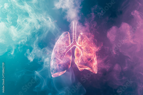 lung with a pink color and a air shape and a health overlay on the breath