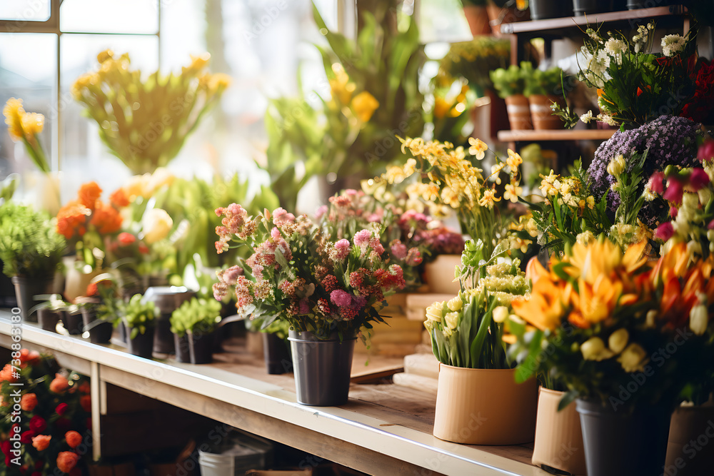 Bustling Floral Shop Filled with a Variety of Blooming Fresh Flowers and Charming Decorative Elements