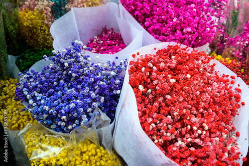 Scene of flowers with many beautiful colors on the background photo