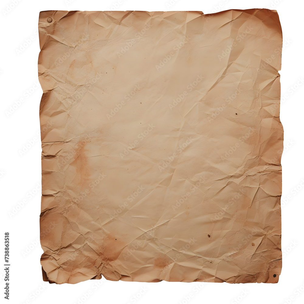 Old medieval paper texture sheet parchment scroll isolated on transparent background