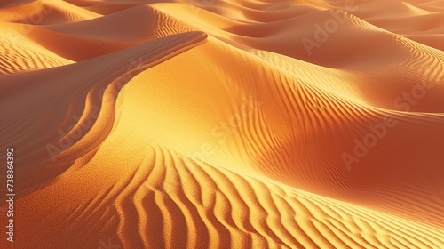 The serene beauty of golden sand dunes, with their smooth curves and ridges, bathed in the warm glow of the sun. © Sodapeaw