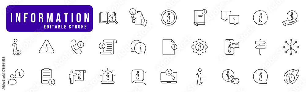 Fototapeta premium Information line icon set. Info, point, fag, question, speech, answer, book etc. Editable stroke