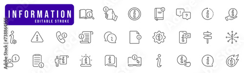 Information line icon set. Info, point, fag, question, speech, answer, book etc. Editable stroke