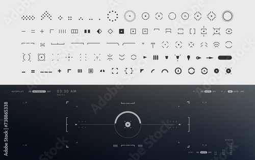 Simple HUD UI elements vector set. elegant, sleek, futuristic