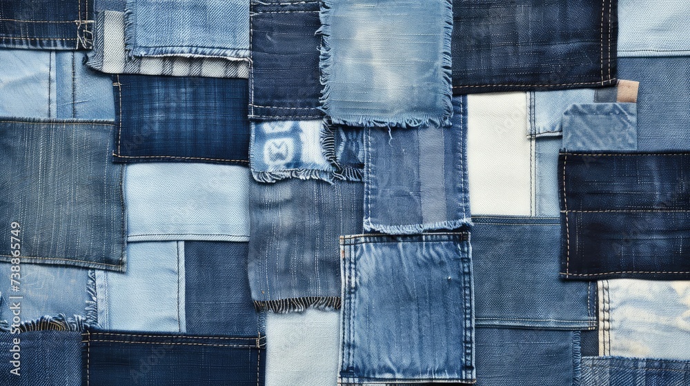 patchwork denim textures pattern background.
a creative use for recycled material. Fashion design patchwork denim textures pattern background.
a creative use for recycled material. Fashion design