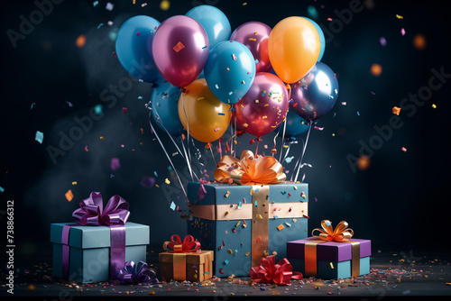 Happy birthday - balloons and confetti in a festive celebration scene © 4memorize