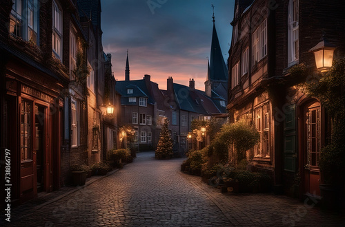 old houses at night