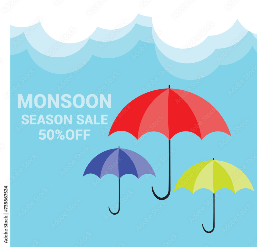 monsoon background with umbrella. monsoon season background. rainy day concept. rainy season. rainy background. rain. Umbrella. banner, poster, template, card, flyer. vector illustration. Raining.