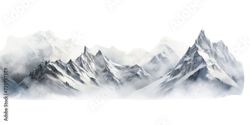 Snow capped mountains isolated on transparent a white background