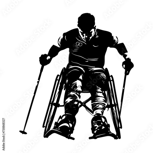 Silhouette paralympic athlete perform in sport black color only