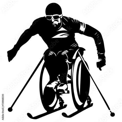 Silhouette paralympic athlete perform in sport black color only