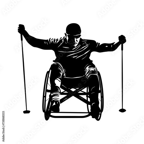 Silhouette paralympic athlete perform in sport black color only
