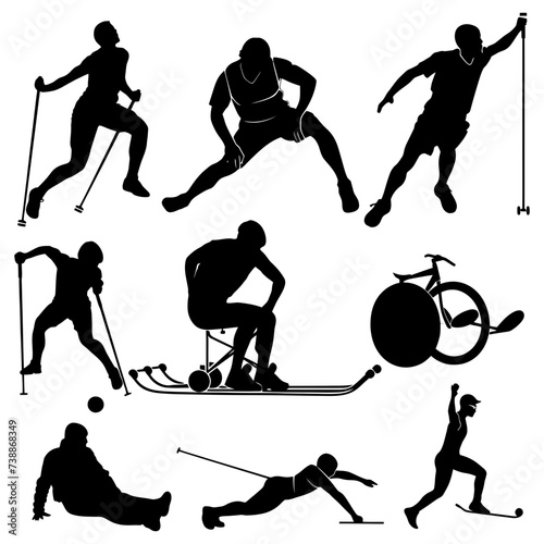 Silhouette paralympic athlete perform in sport black color only