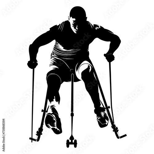Silhouette paralympic athlete perform in sport black color only
