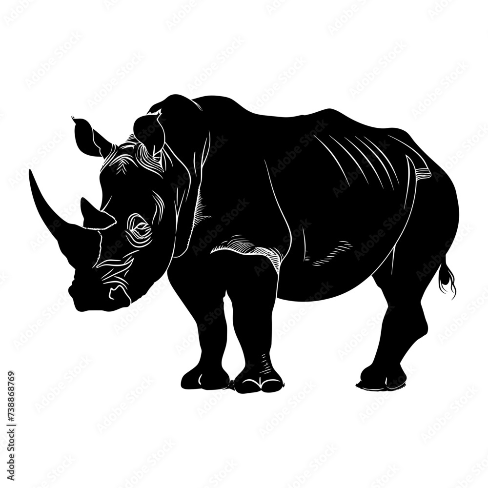 Silhouette rhinoceros animal black color only full body