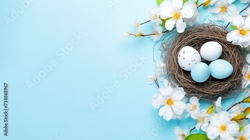 Happy easter greeting on blue background.