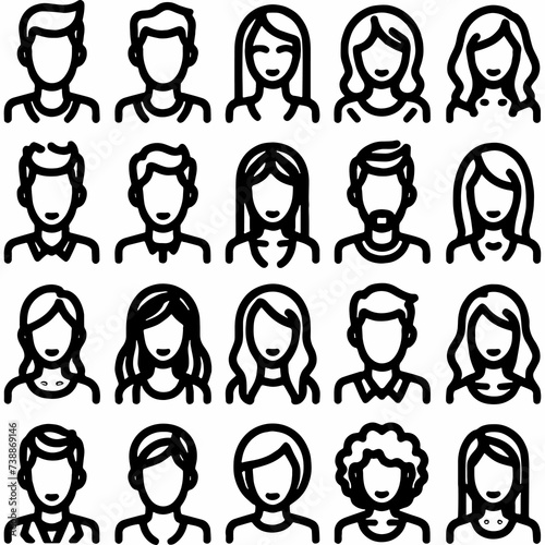 
Set of avatar related outline icons for user interface. Collection of linear icons. Editable stroke. Vector illustration