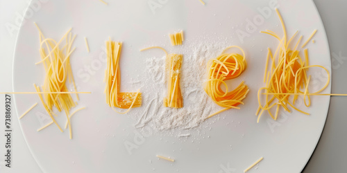 Text lie made from 3 d letters shaped spaghetti on white background. Illustration concept of truth and lies.