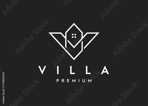 V letter and house logo, Real estate logo with letter V and house, House logo vector