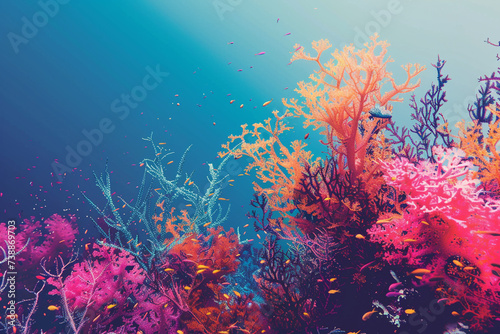 colorful underwater life minimalistic